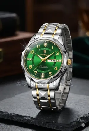 Poedagar 858 Luxury Quartz Men's Wristwatch Featuring a Sunburst Green
