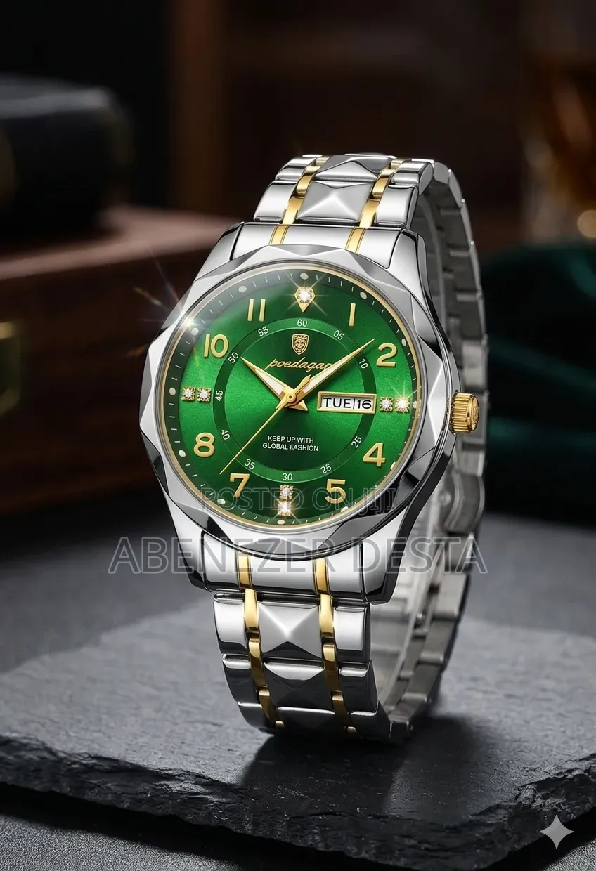 Poedagar 858 Luxury Quartz Men's Wristwatch Featuring a Sunburst Green
