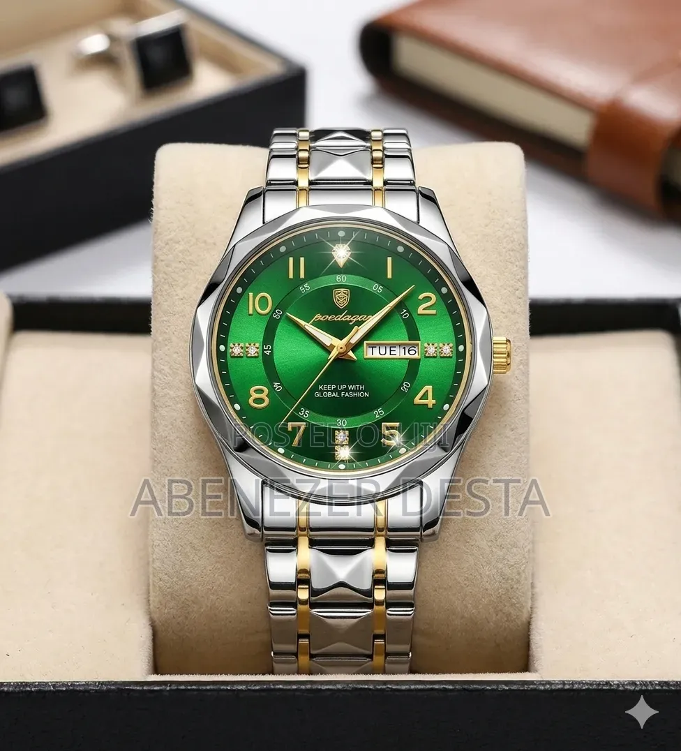 Poedagar 858 Luxury Quartz Men's Wristwatch Featuring a Sunburst Green