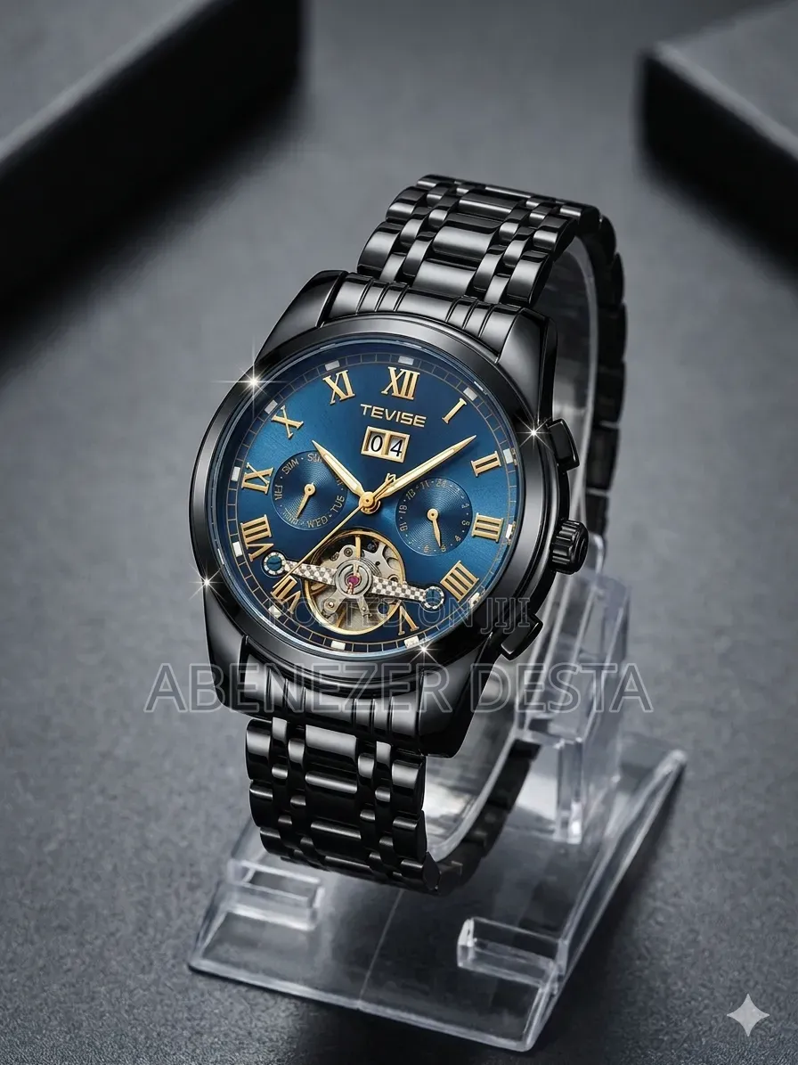 Tevise Automatic Mechanical Watch Featuring a Striking Blue Dial