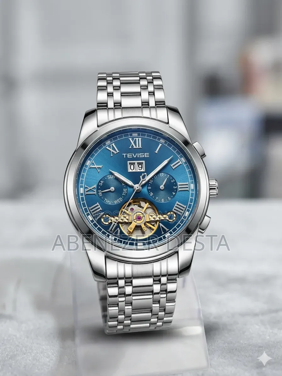 Tevise 9005 Automatic Mechanical Men's Watch With a Blue Dial