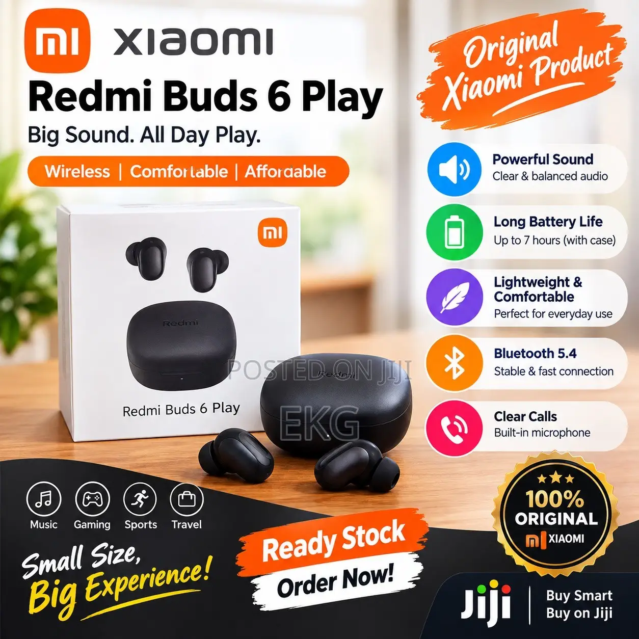 Original Xiaomi Redmi Buds 6 Play Wireless Earbuds - አርጂናል የጆሮ ማዳመጫ