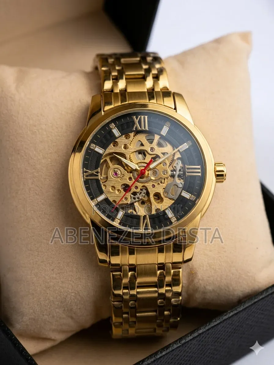 Gold-Toned SKMEI 9222 Automatic Mechanical Men's Watch Featuring An