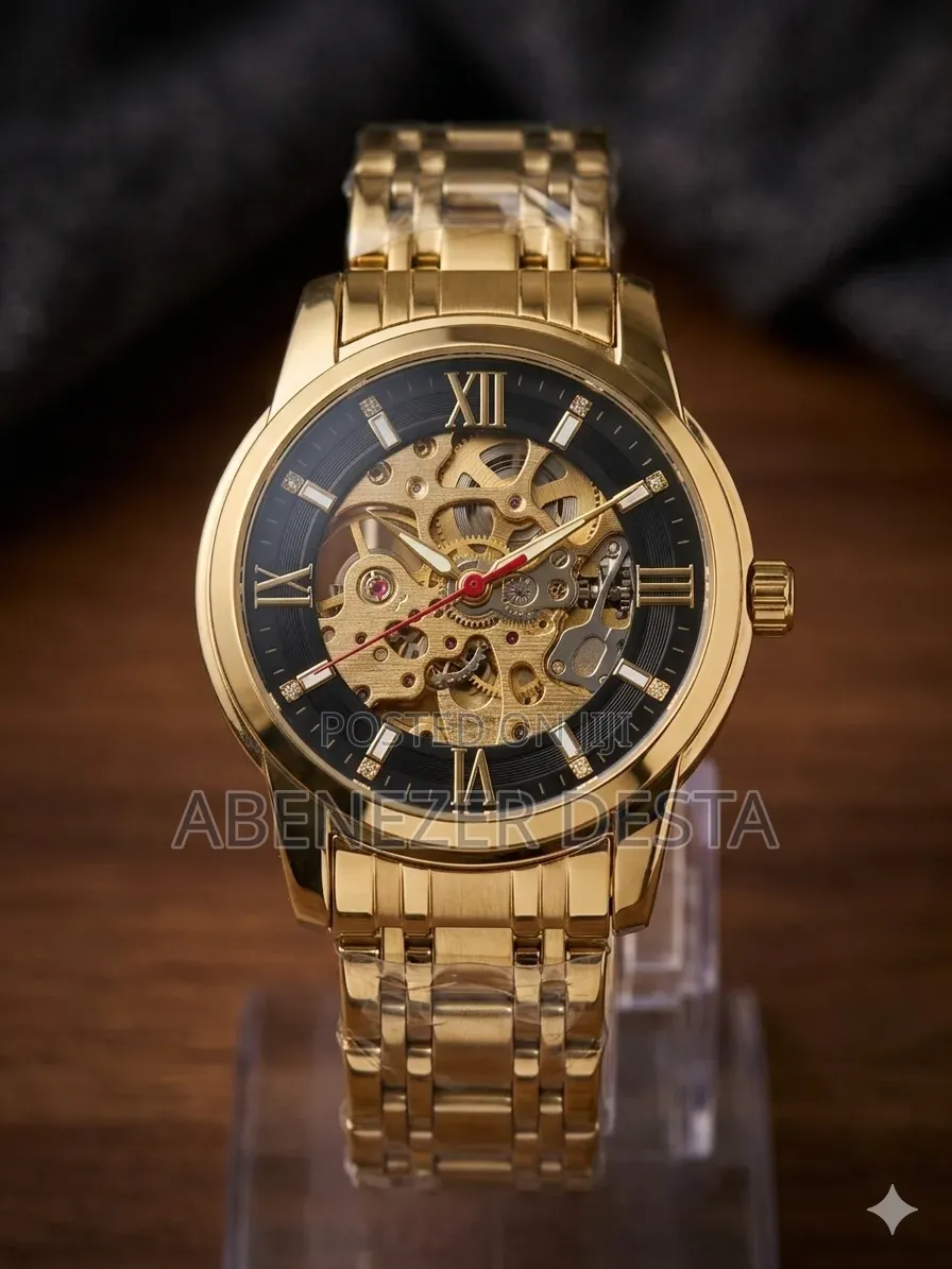 Gold-Toned SKMEI 9222 Automatic Mechanical Men's Watch Featuring An