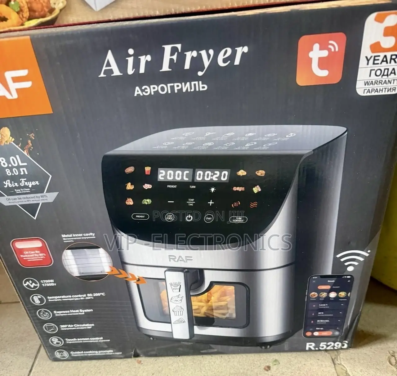 RAF Digital Air Fryer – Touch Control | 200°C | 8.0L Large Capacity 