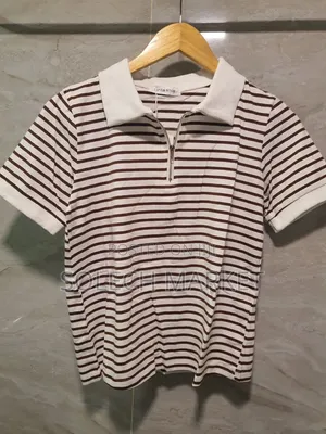 White and Brown Striped Polo Shirt