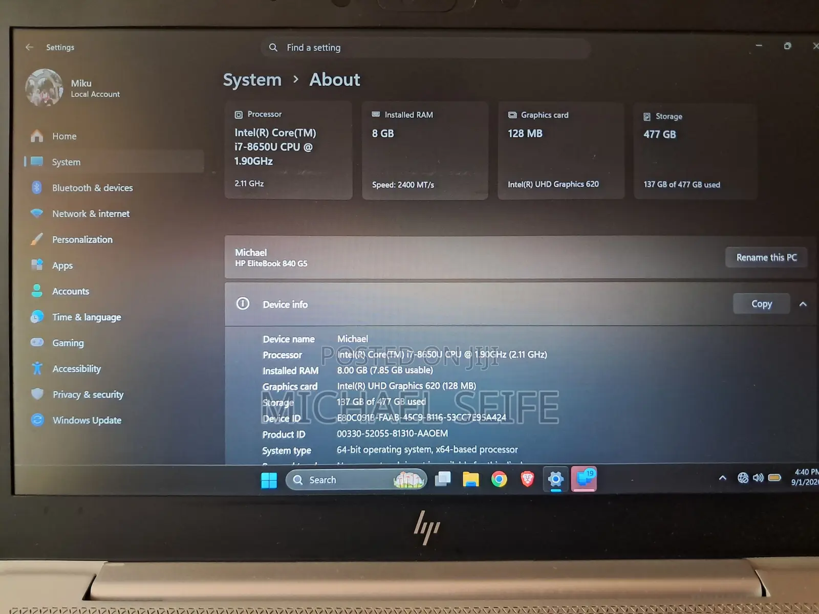 Laptop HP EliteBook 840 8GB Intel Core i7 SSD 512GB