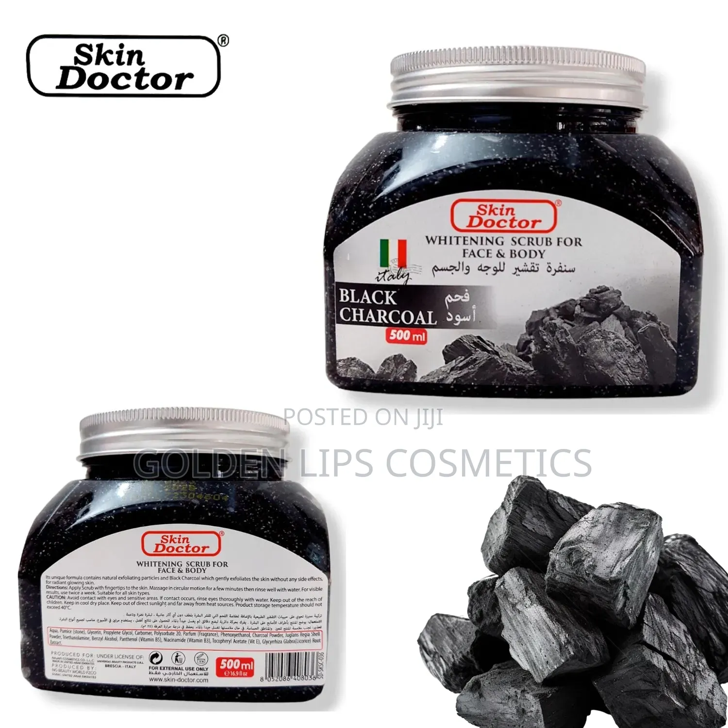 Skin Doctor Black Charcoal Whitening Scrub Face and Body 500ml
