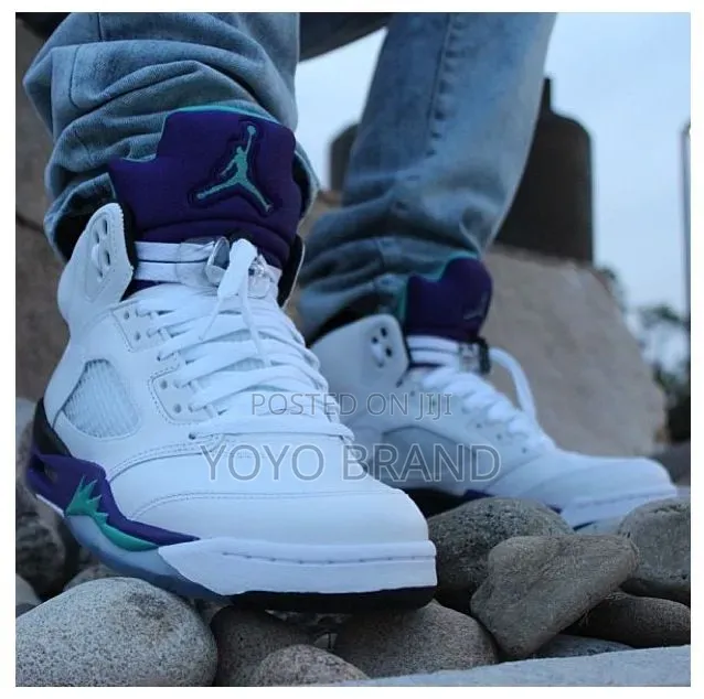 Air Jordan 5 Retro OG "Grape" White/Blue Fashion Boots