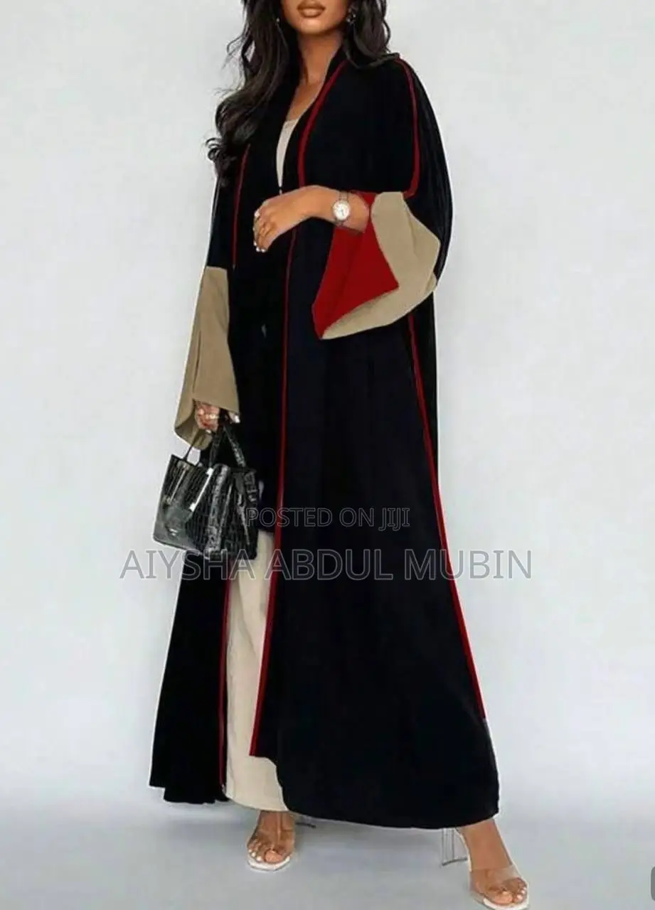 Exclusive Black Colorblock & Velvet Floral Abaya Set