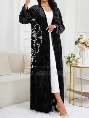 Exclusive Black Colorblock & Velvet Floral Abaya Set
