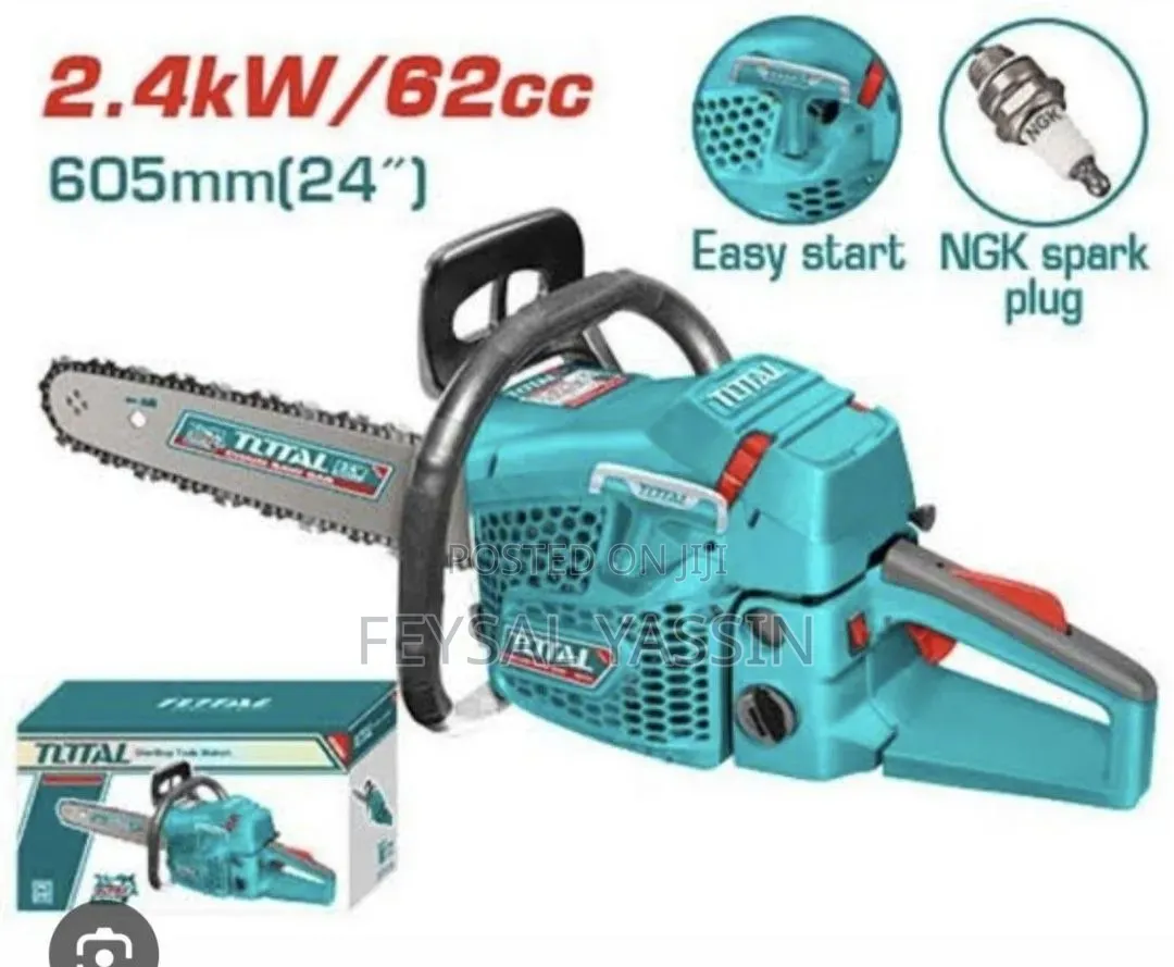 TOTAL 62cc Gasoline Chainsaw - 2.4kW (3.2HP), 24" Bar