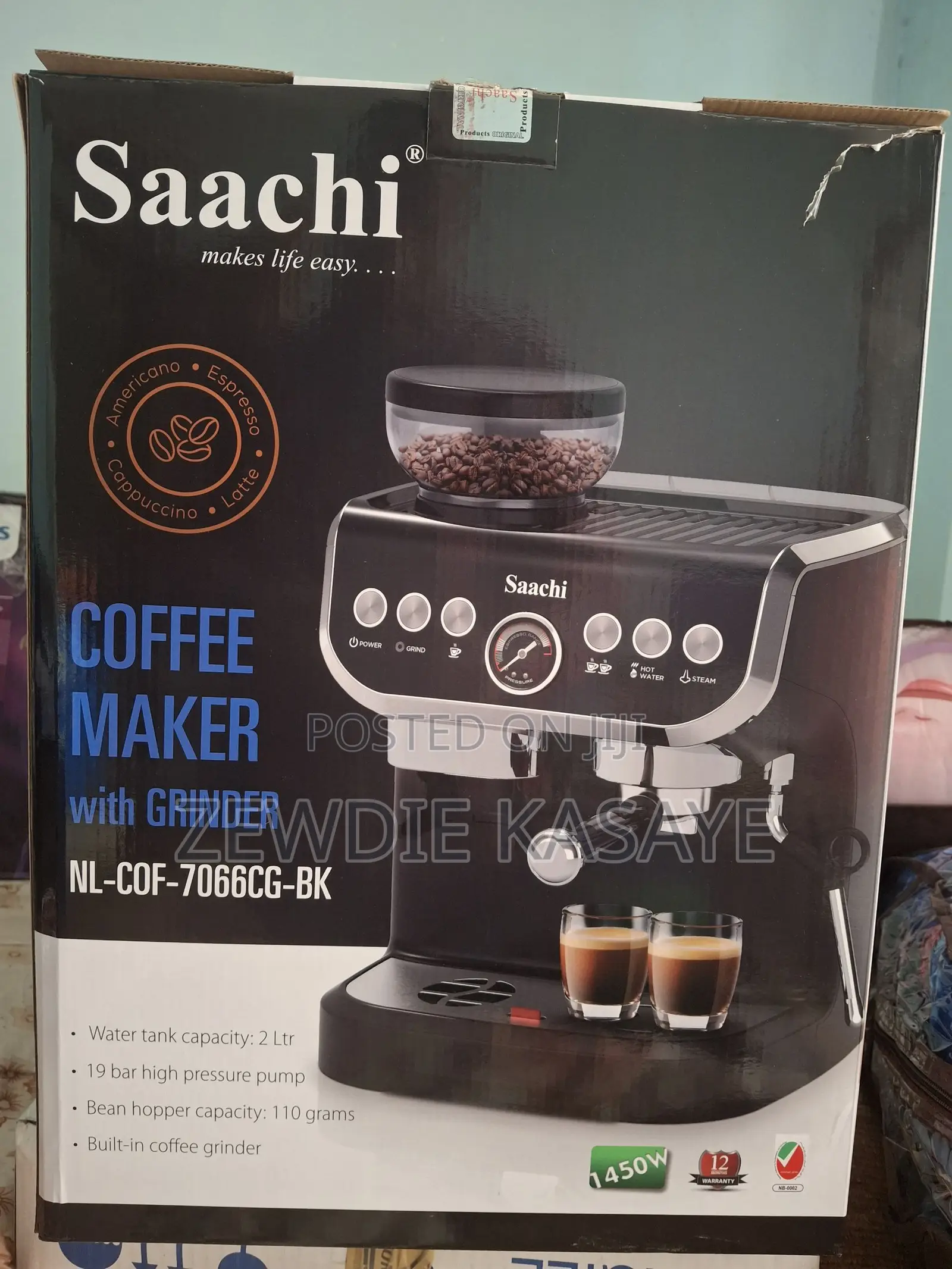 Saachi 19-Bar Coffee Maker With Built in Grinder -NL-COF-7066CG-BK