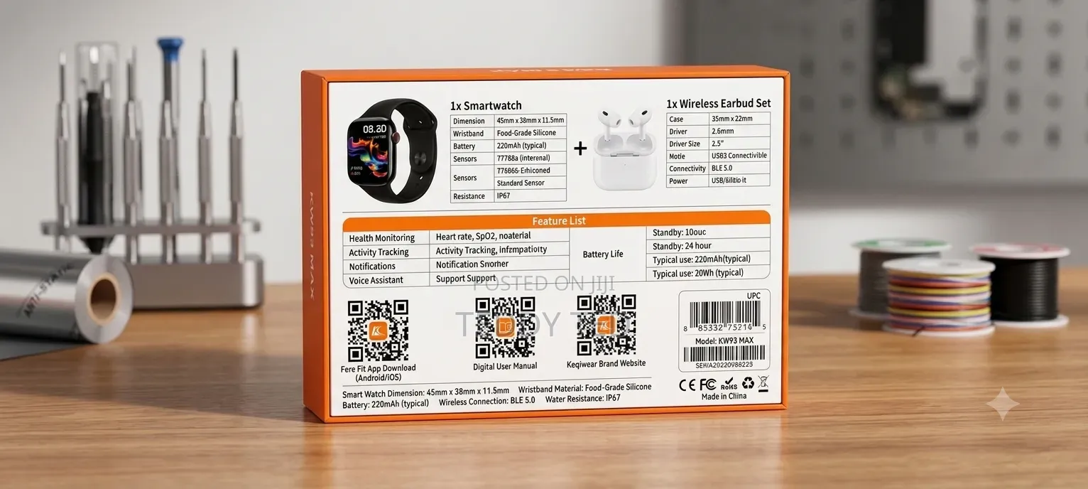 ​ KW93 MAX Smart Watch + Wireless Earbuds Combo Set (7+2)!