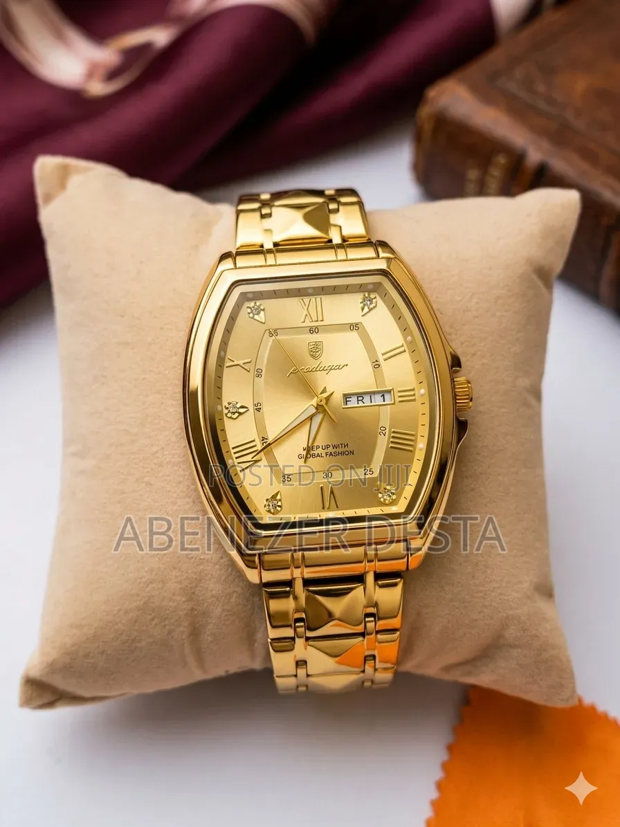 Gold-Toned Poedagar 958 Men's Quartz Wristwatch With a Day-Date Displ