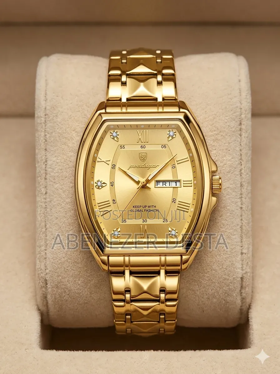 Gold-Toned Poedagar 958 Men's Quartz Wristwatch With a Day-Date Displ