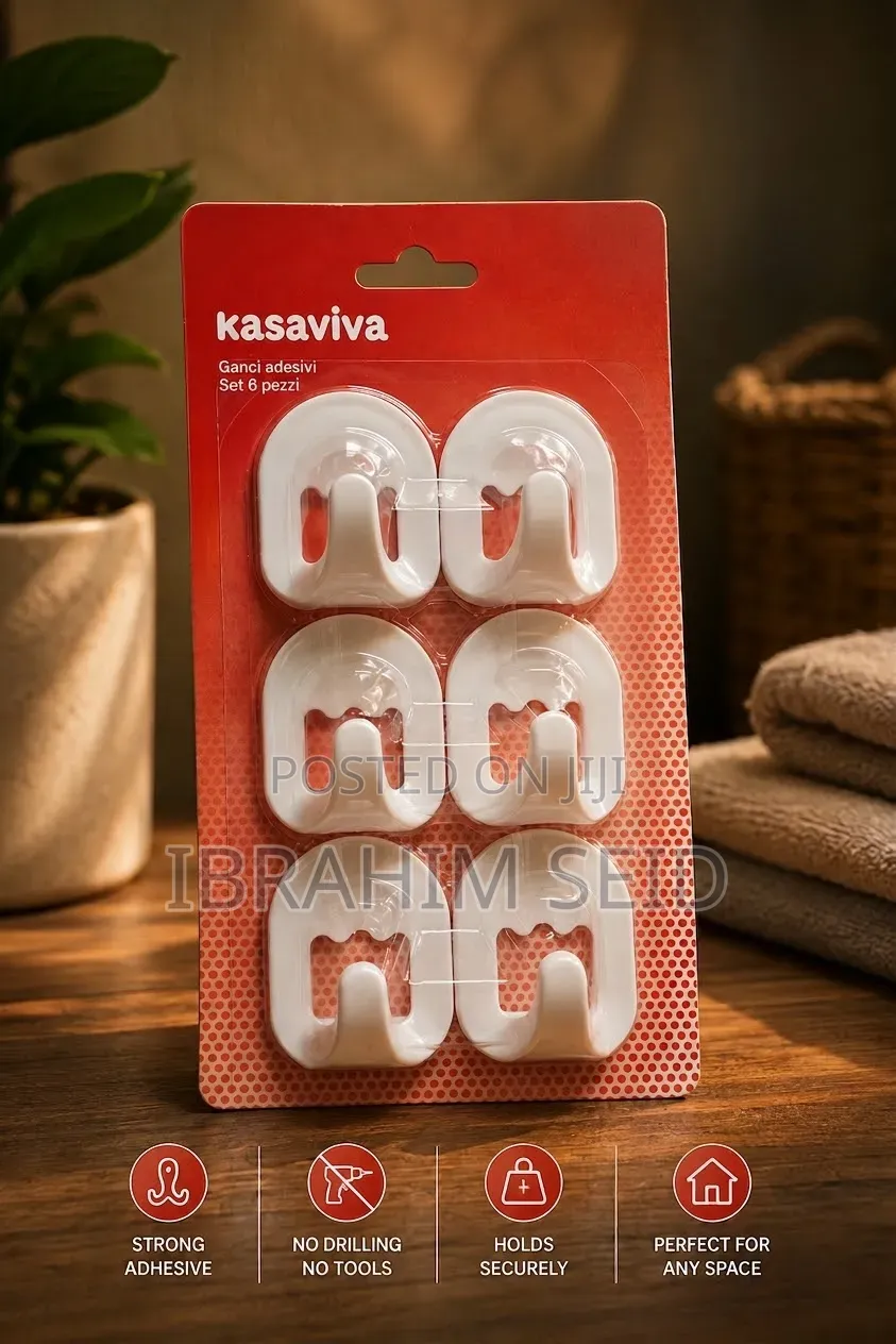 Kasaviva ባለ 6 ፍሬ ተጣባቂ ማንጠልጠያዎች (Self-Adhesive Hooks)