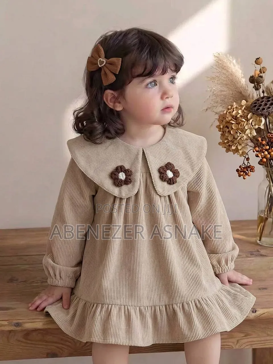 Corduroy Floral Detail Girls Dress