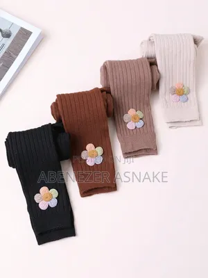 Girls Flower Decor Ribbed Knit