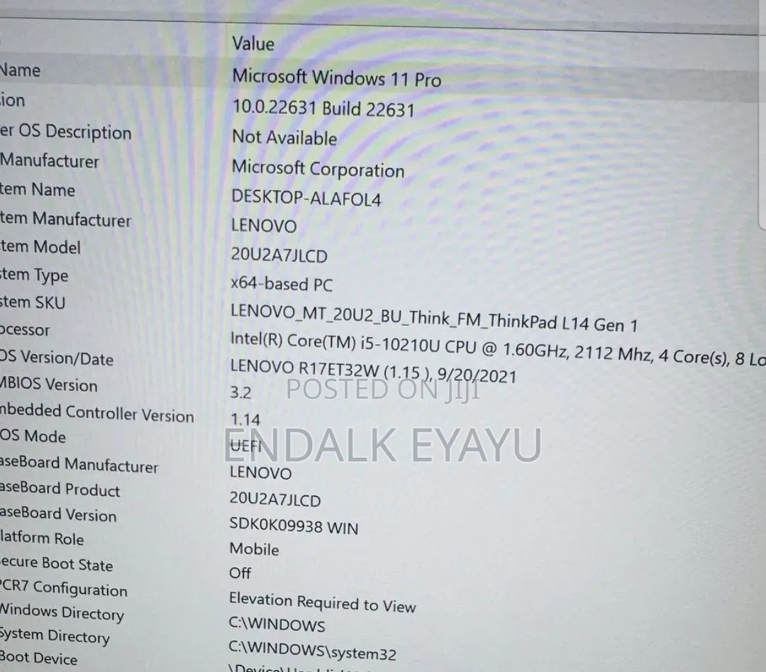 New Laptop Lenovo L14 G1 8GB Intel Core i5 SSD 256GB