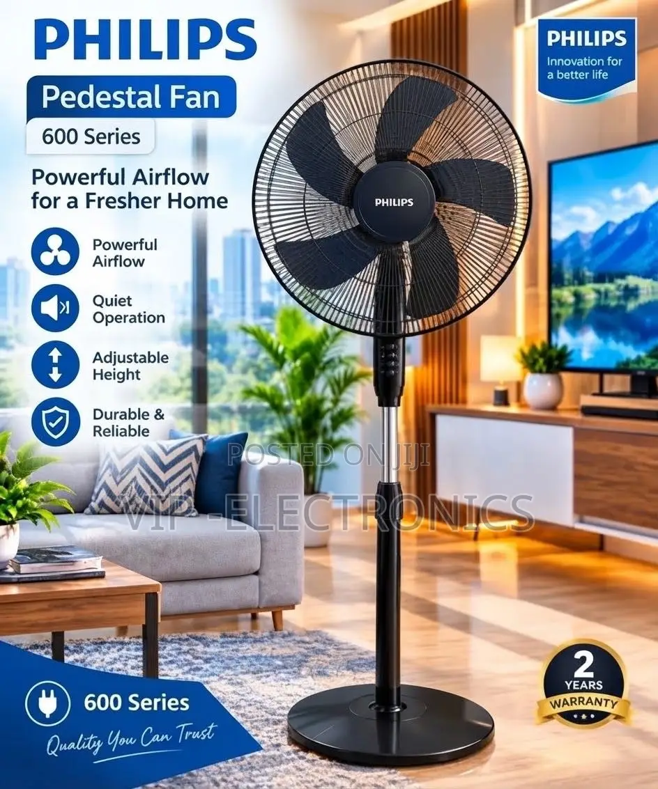Philips Standing Fan 600 Series Pedestal Fan – Powerful Airflow, Quiet