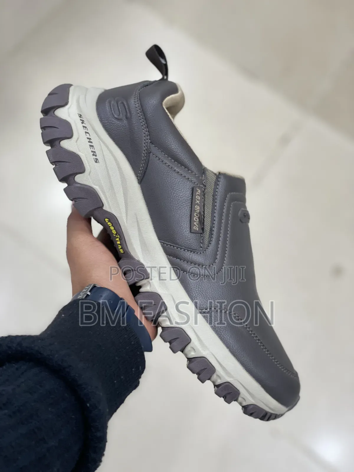 Gray Skechers Flex Groove Slip-on Walking Shoe