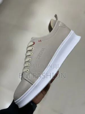 Beige Zegna-Branded Leather Casual Sneaker With Thick Textured Sole