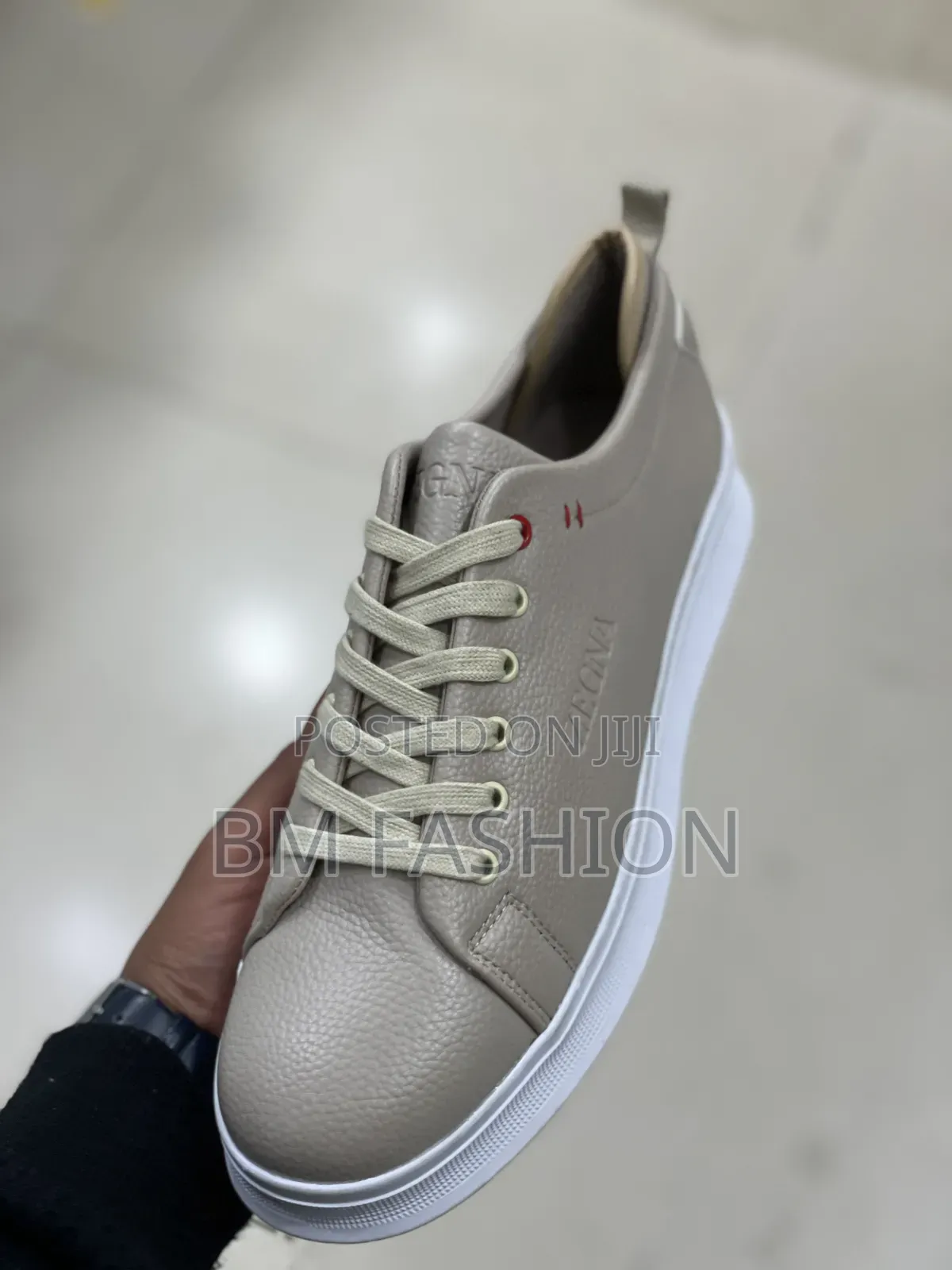 Beige Zegna-Branded Leather Casual Sneaker With Thick Textured Sole
