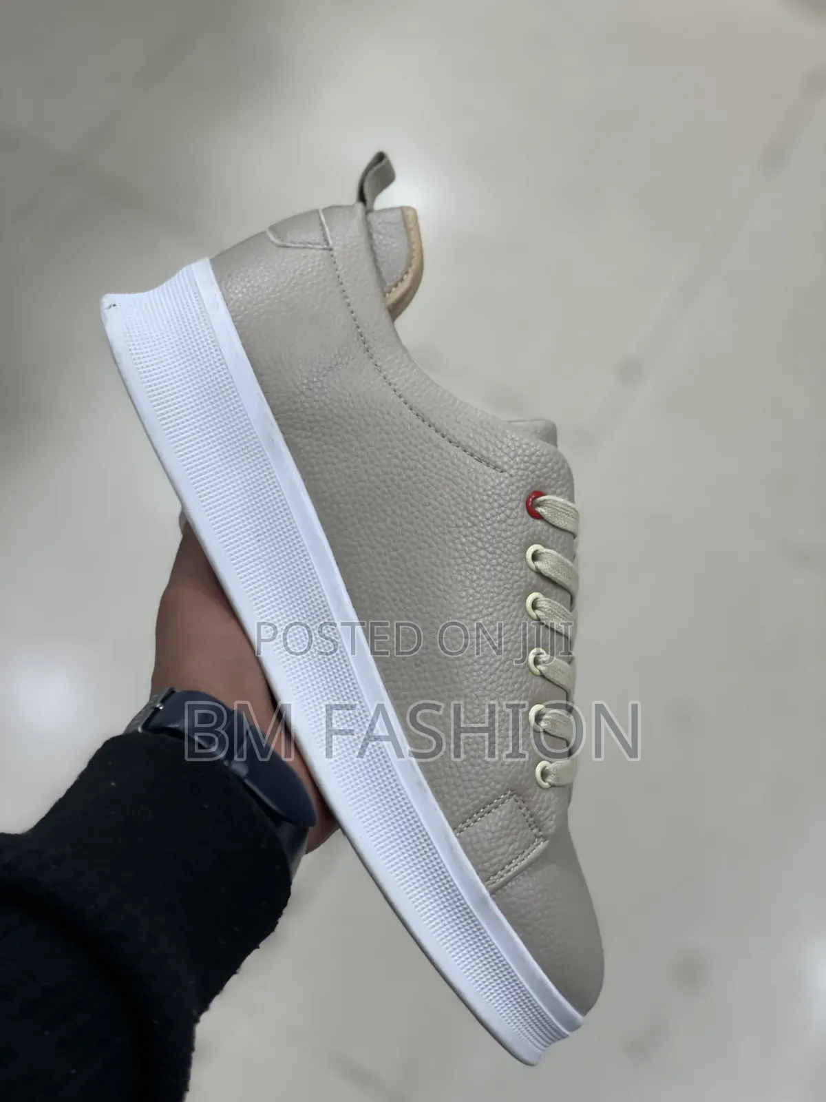Beige Zegna-Branded Leather Casual Sneaker With Thick Textured Sole