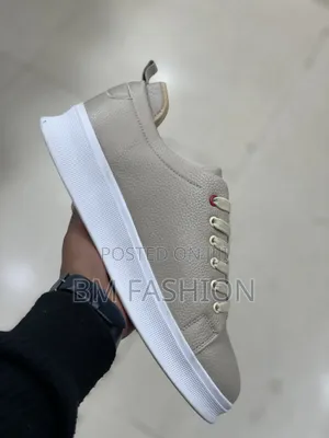 Beige Zegna-Branded Leather Casual Sneaker With Thick Textured Sole