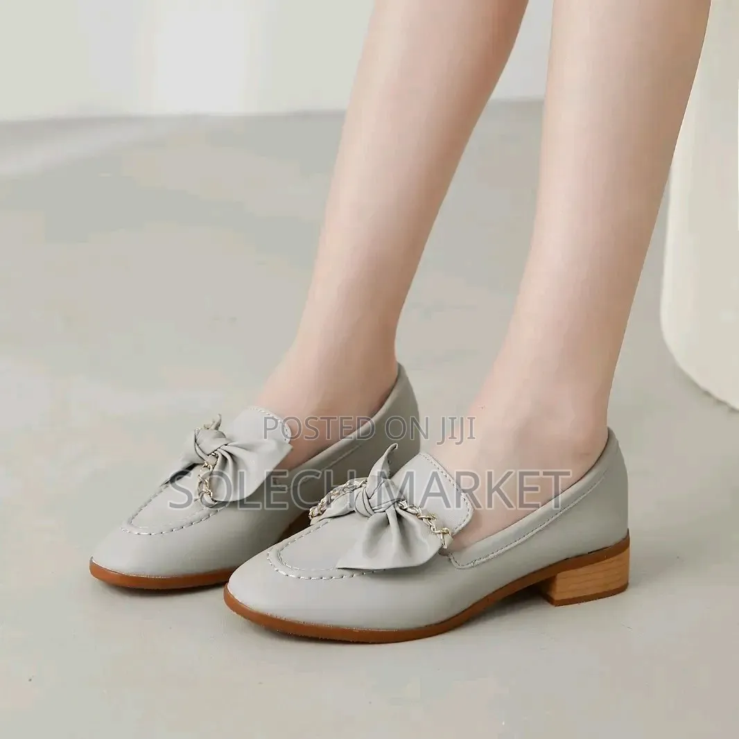 Grey Leather Bowknot Loafers From Twenty Eight Shoes