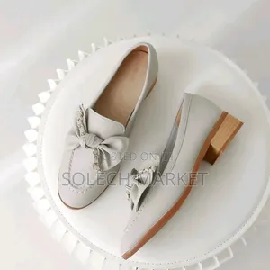 Grey Leather Bowknot Loafers From Twenty Eight Shoes