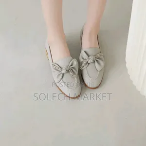 Grey Leather Bowknot Loafers From Twenty Eight Shoes