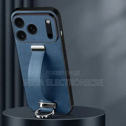 #Leather Phone Case With an Integrated Hand Strap and Gold-Tone ,