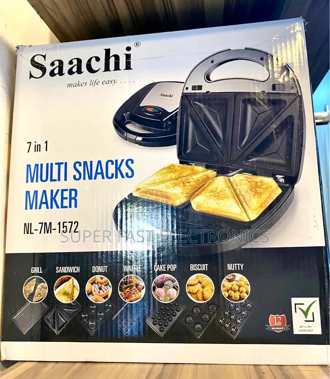 Saachi Multi Snacks Maker 7-in-1 – Grill, Sandwich, Waffle, Donut