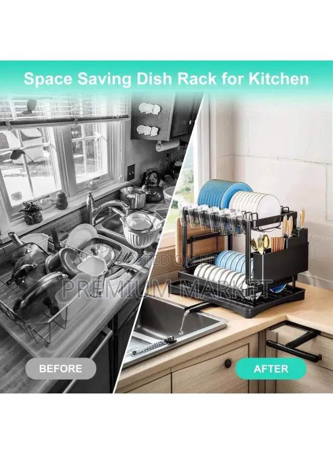 Dish Rack 2 Layer ባለ ሁለት ደረጃ የእቃ ማንጠፍጠፊያ