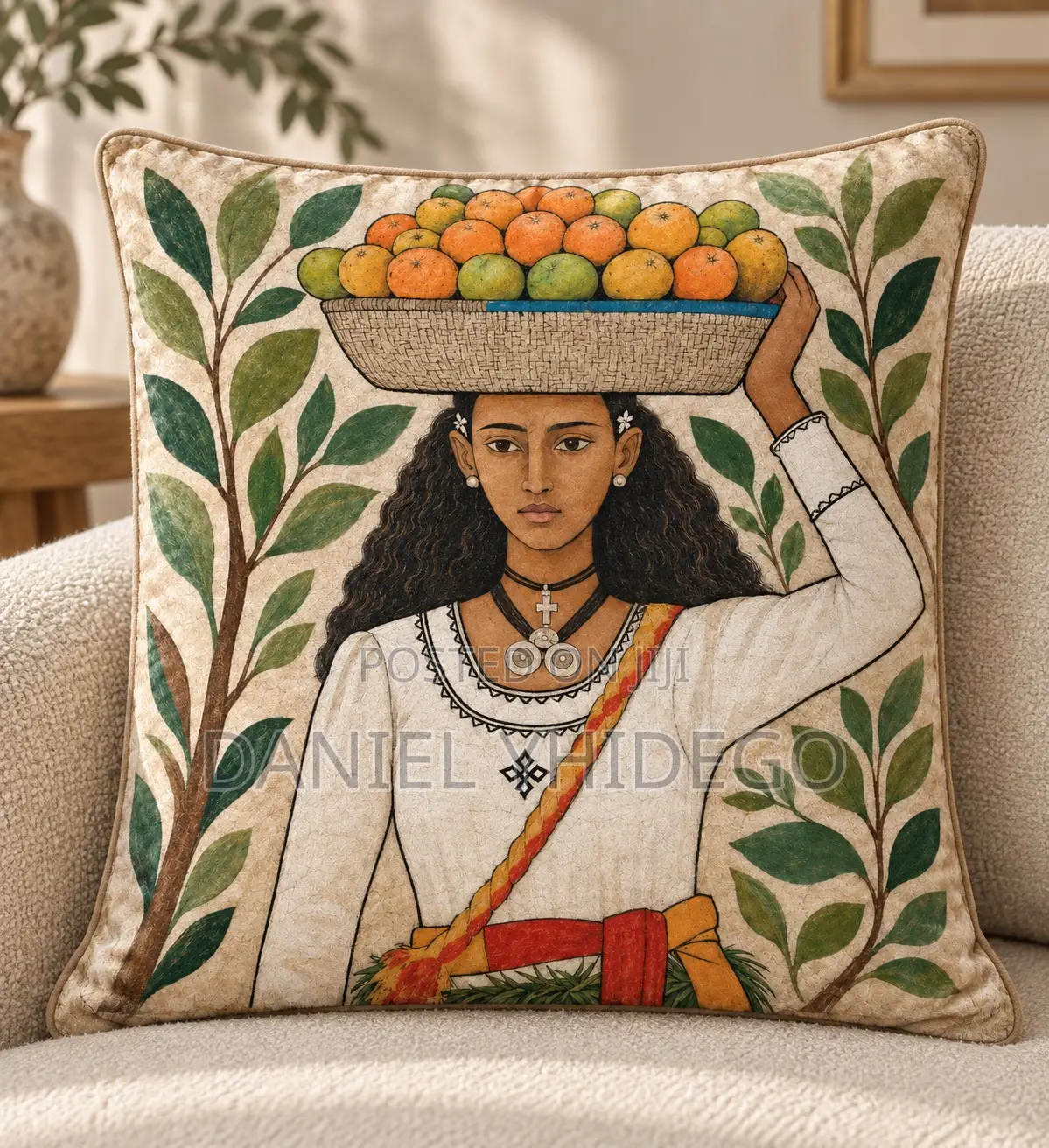 Classic Habesha Art Cushion Cover – Velvet 40x40cm