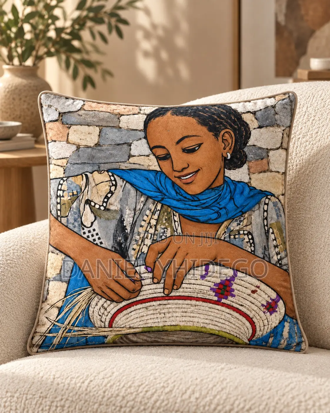 Classic Habesha Art Cushion Cover – Velvet 40x40cm