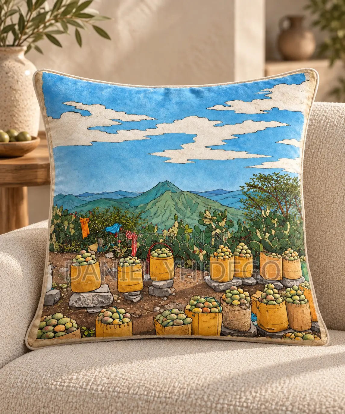 Classic Habesha Art Cushion Cover – Velvet 40x40cm