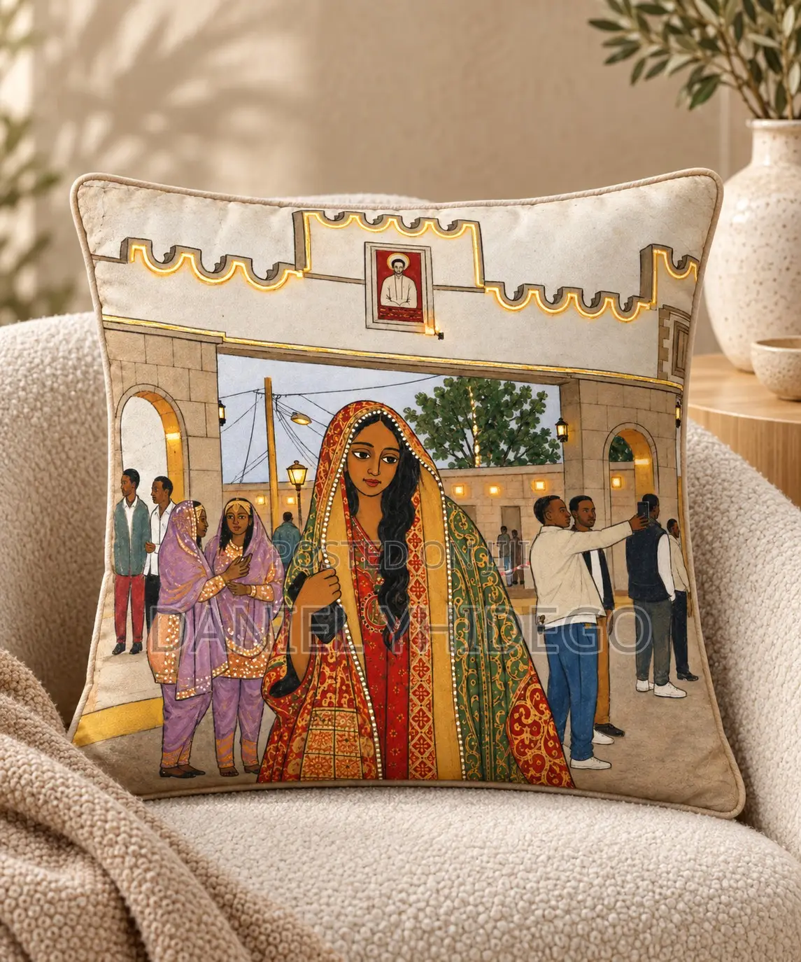Classic Habesha Art Cushion Cover – Velvet 40x40cm