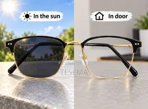 Photochromic Solar Eyeglasses – Gold Frame | in Sun Dark, Indoor Clear