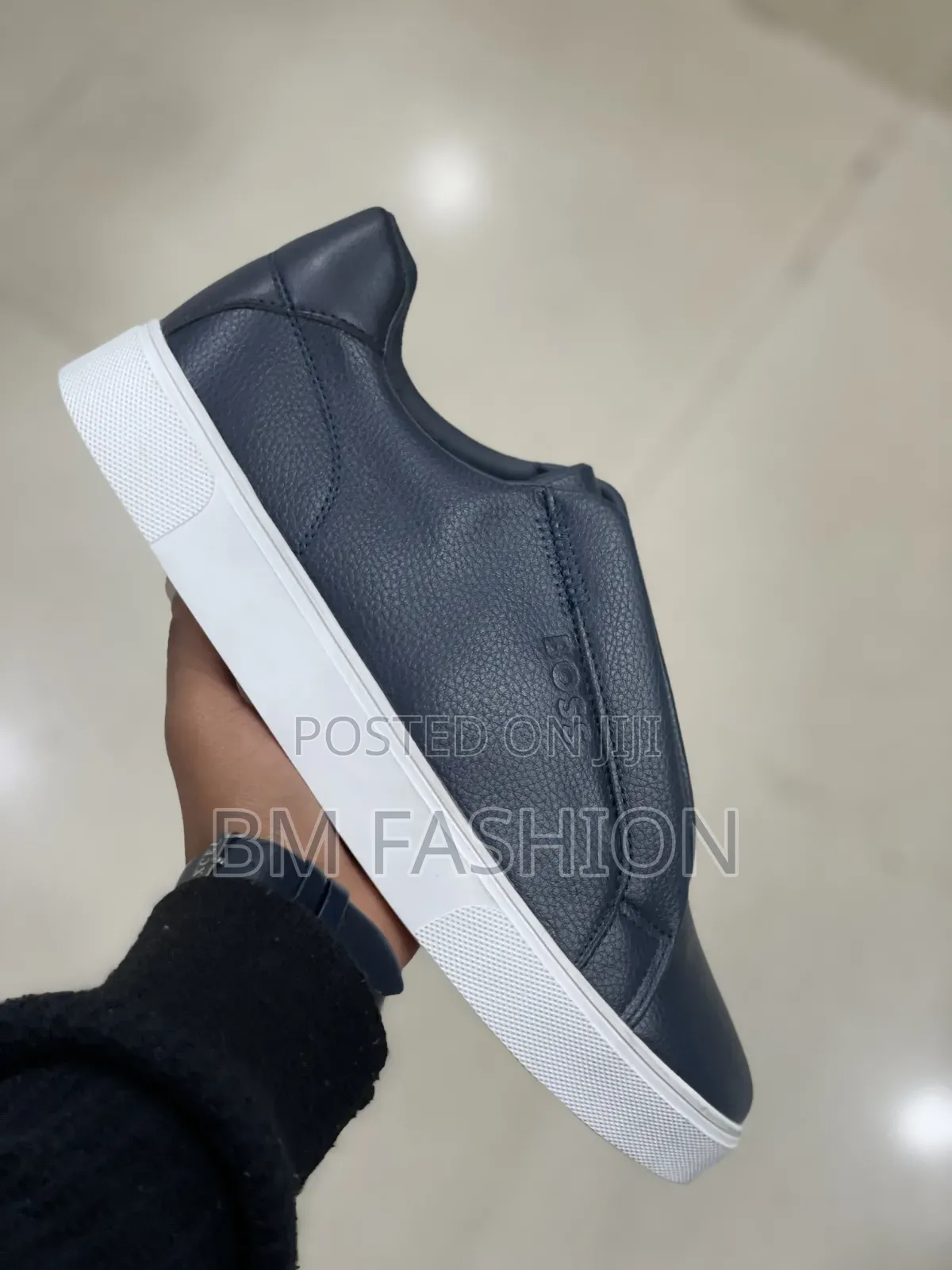 Boss Dark Blue Casual Slip-on Sneaker Features a White Rubber Sole
