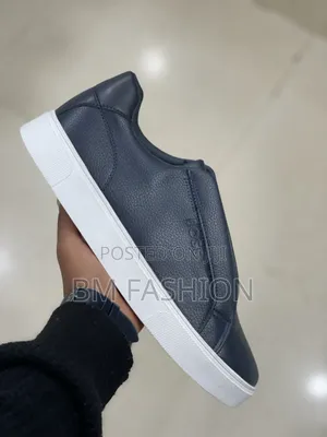 Boss Dark Blue Casual Slip-on Sneaker Features a White Rubber Sole