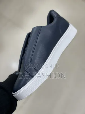 Boss Dark Blue Casual Slip-on Sneaker Features a White Rubber Sole