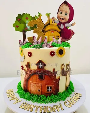 Cute the Girl and Bear Birthday Cake