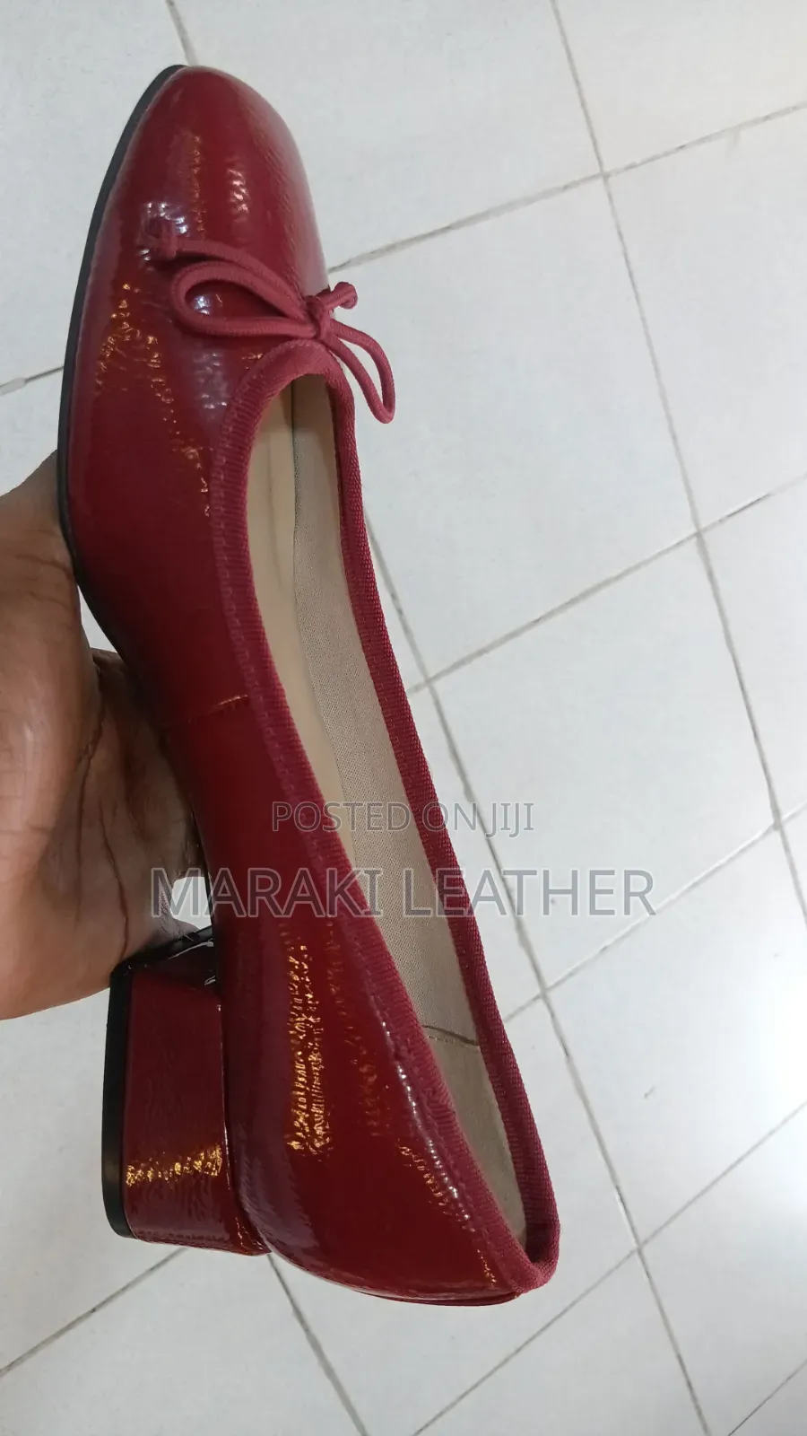 Red Baller Leather Flat Heel Shoe