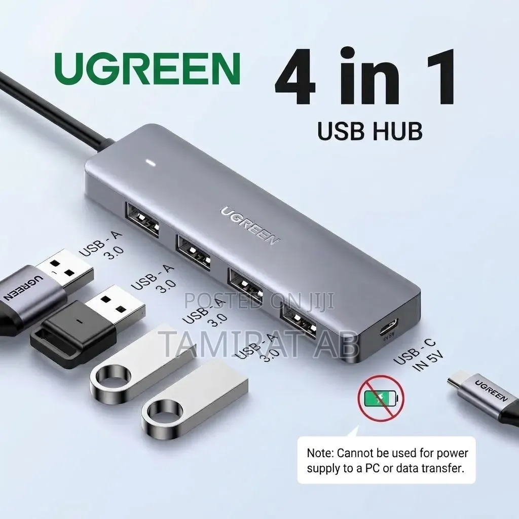 UGREEN 4-Port USB 3.0 Hub (1.5m Cable) — 5Gbps High-Speed