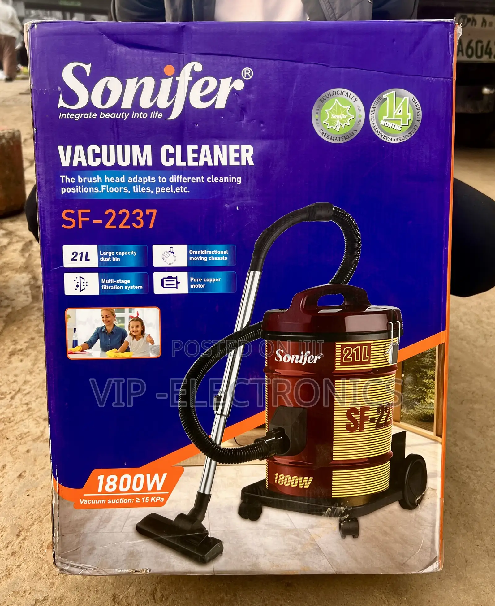 Sonifer Vacuum Cleaner SF-2237 1800W Canister (21L Capacity)