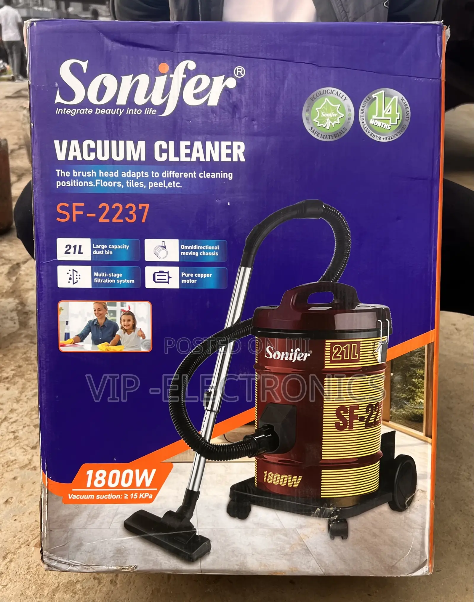 Sonifer Vacuum Cleaner SF-2237 1800W Canister (21L Capacity)