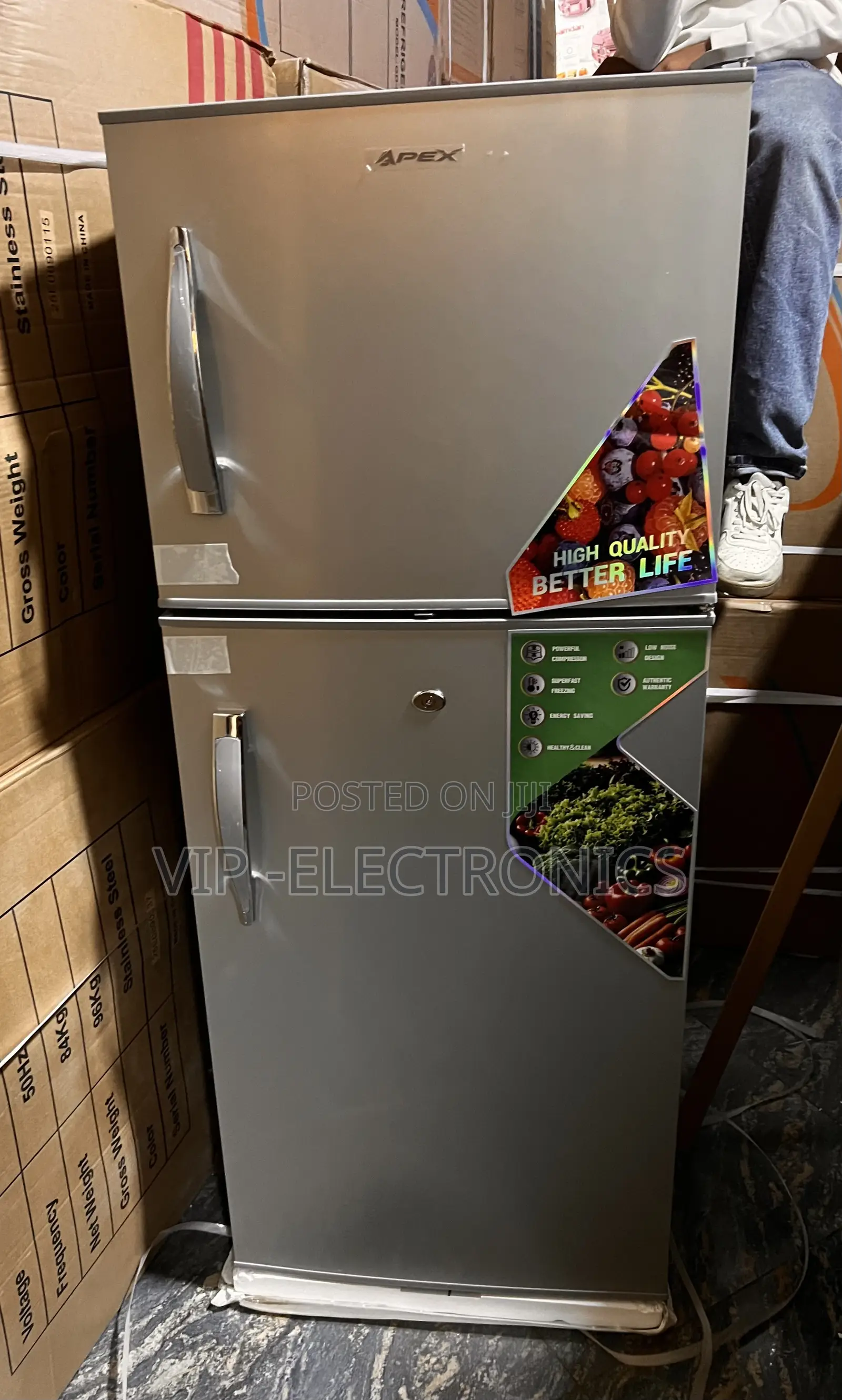 APEX Refrigerator Double-Door Top-Freezer (Silver Stainless Steel